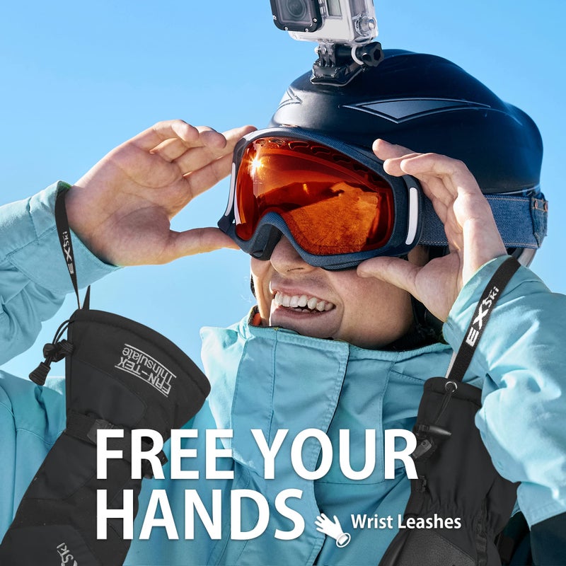 EXski Ski Mittens for Men, Waterproof Warm 3M Thinsulate Winter Snowboard Mitts with Wrist Leashes - Image 4